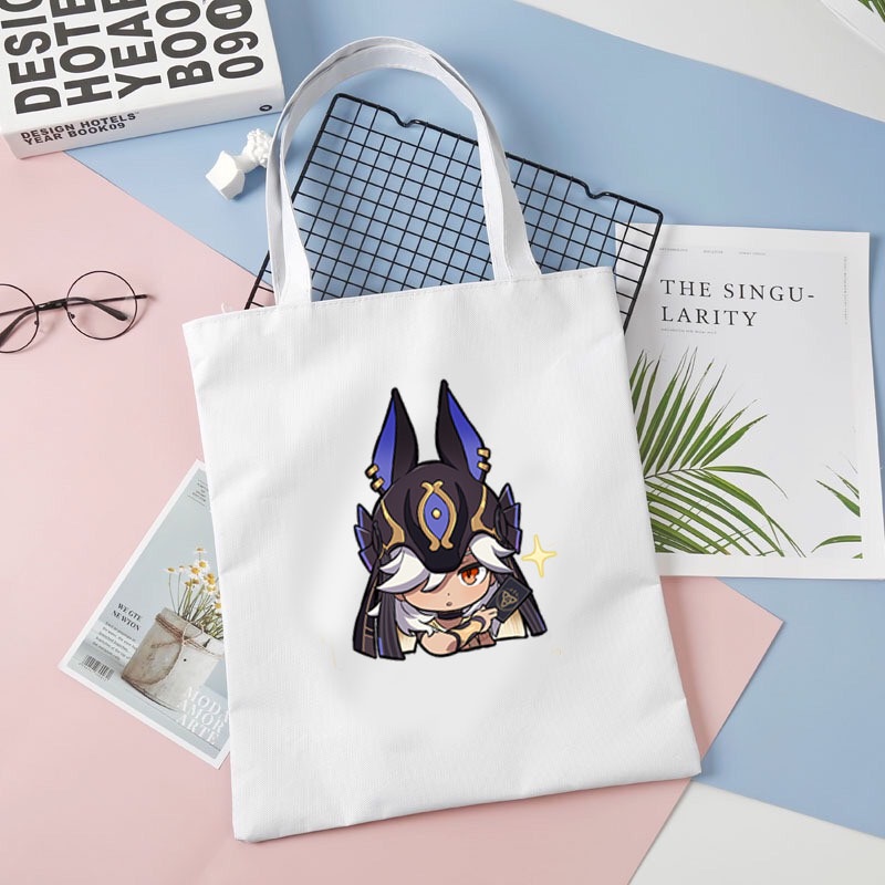 Túi tote vải trắng in hình GENSHIN IMPACT ver SUMERU game anime chibi tiện lợi thời trang đeo vai