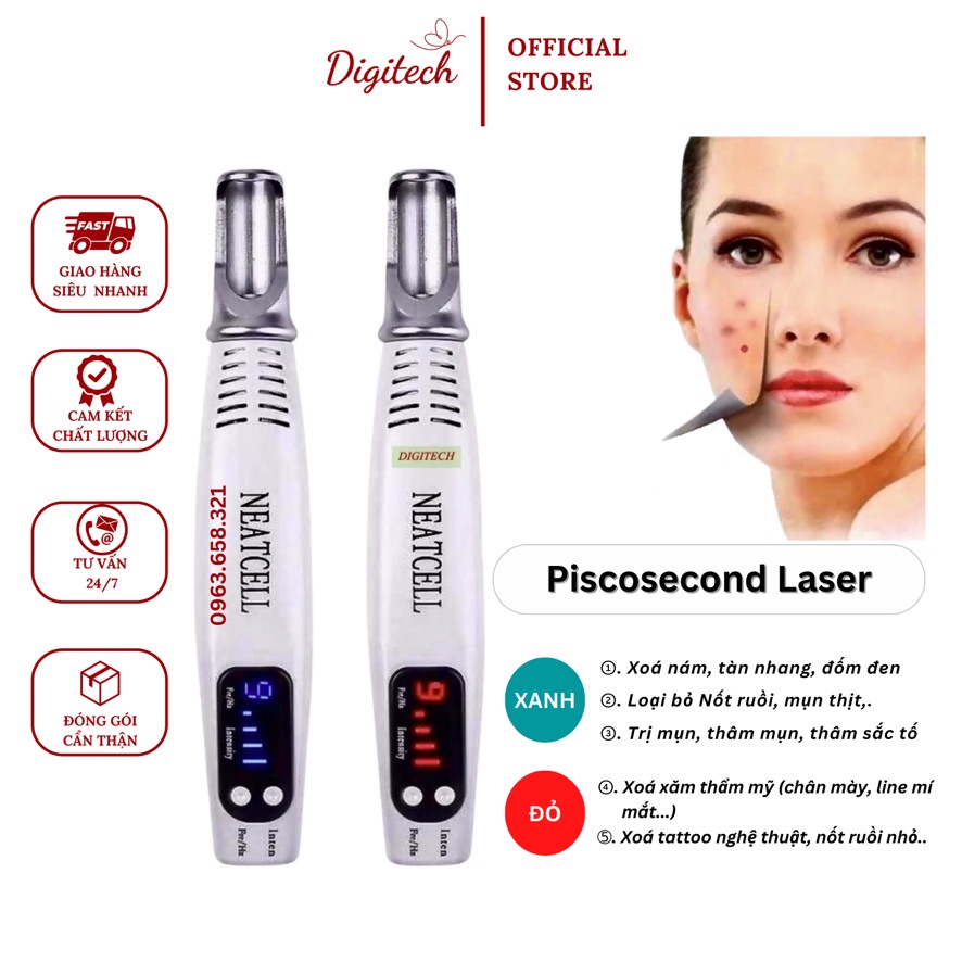 Máy xoá xăm, xoá nám, tàn nhang, nốt ruồi Laser mini NEATCELL; Xoá xăm Tatoo chân mày chuyên dụng  lo