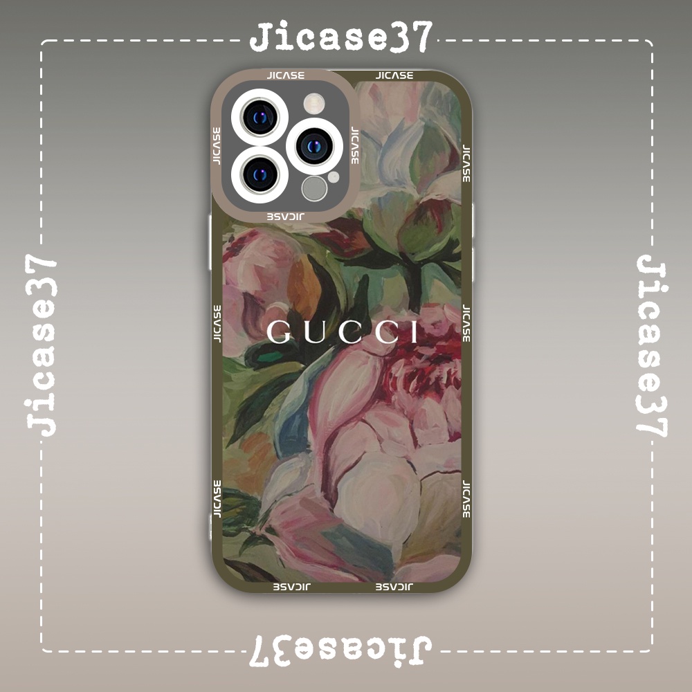 Ốp lưng iPhone Cạnh Vuông In Hình Jicase Gucci Phông Nền Hoa Tulip Flower