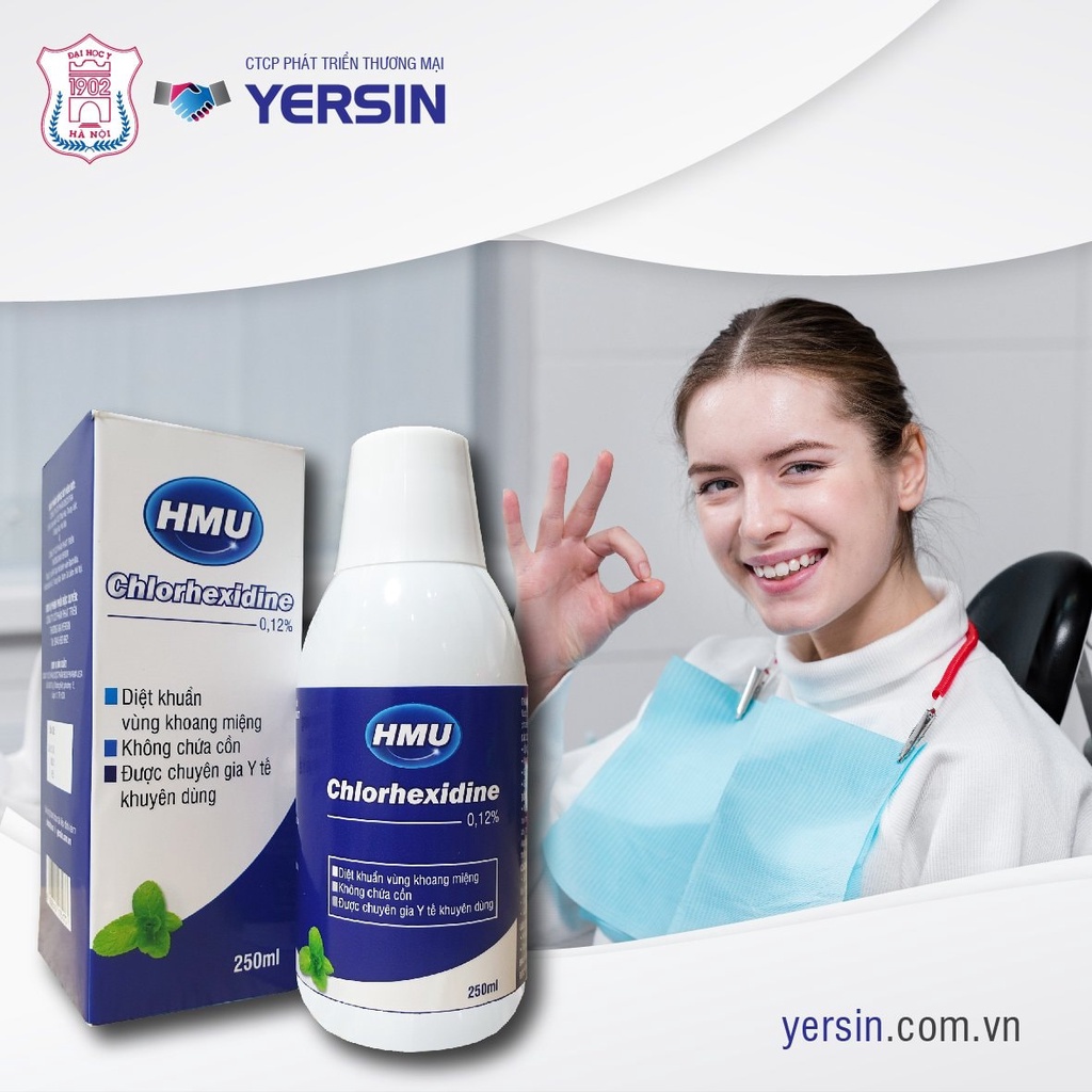 Nước Súc Miệng HMU Do Đại Học Y Hà Nội Và Viện Răng Hàm Mặt Nghiên Cứu và Sản Xuất Bởi Công Ty Dược Nguyễn Thiệu