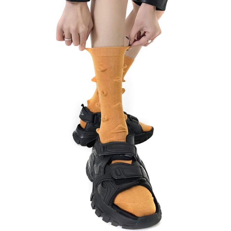 Xiangbao Vớ Cotton Dài Ngang Bắp Chân Màu Trơn Họa Tiết Nhím Gai 3D Thời Trang Harajuku Dễ Thương Dành Cho Bạn Nữ