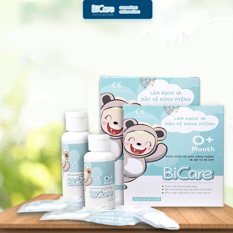 Combo 2 Dung Dịch Rơ Lưỡi Bicare Vệ Sinh Răng Miệng Cho Bé 50ml Và 20 Gạc Khô