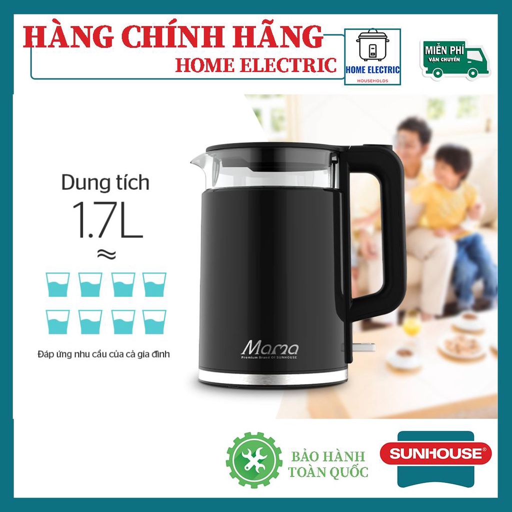 Âm siêu tôc thuy tinh 1.7L Sunhouse SHD1330 Bảo hành chính hãng 12 tháng trên toàn quốc ĐỔI TRẢ 7 NGÀY