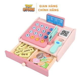 Đồ chơi máy tính tiền quẹt thẻ bằng gỗ toystore FUDAER máy bán hàng cho bé họa tiết hồng dễ thương