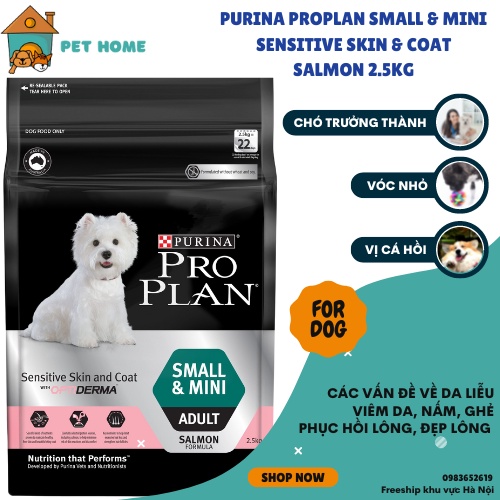 Thức ăn hỗ trợ chó bị Viêm da, nấm, ghẻ và đẹp lông Purina Pro Plan Sensitive Skin&Coat- Gói 2,5kg