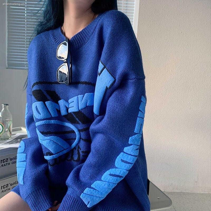 Áo Sweater dệt kim xanh coban hàng QC cao cấp