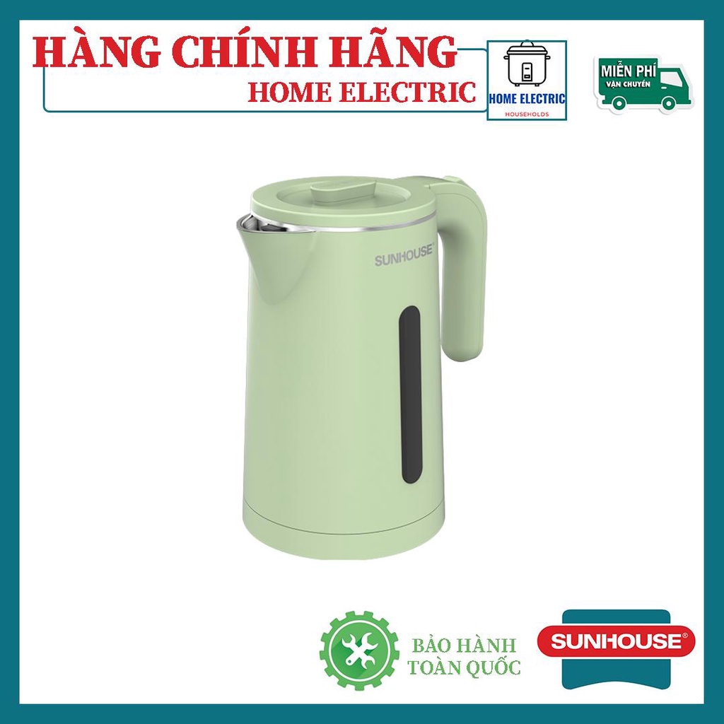 Ấm siêu tốc. Bình đun siêu tốc inox 2 lớp cao cấp 1.8L Sunhouse SHD1353, bảo hành 12 tháng