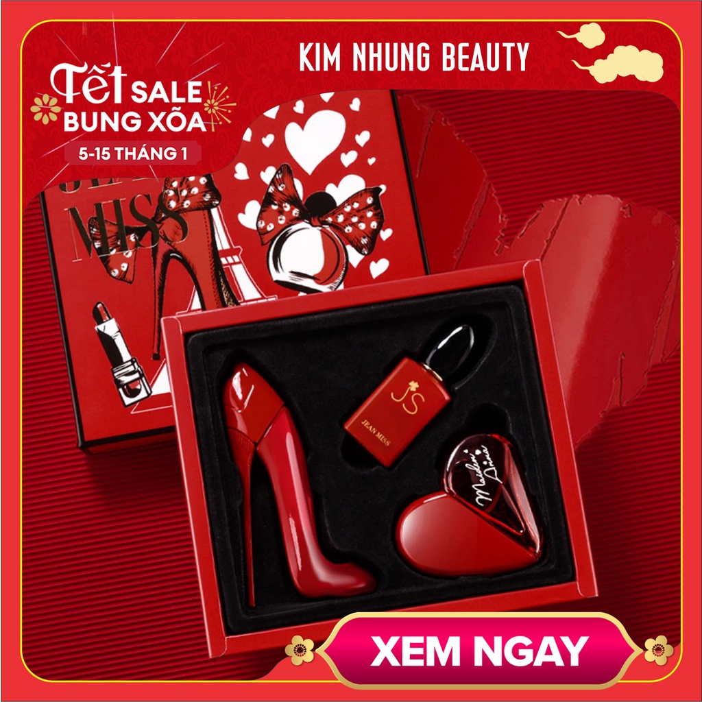 CÓ VIDEO - Set Nước Hoa Guốc Đỏ JEAN MISS Kèm Son 3 in 1 No.0189 30+30+50ml
