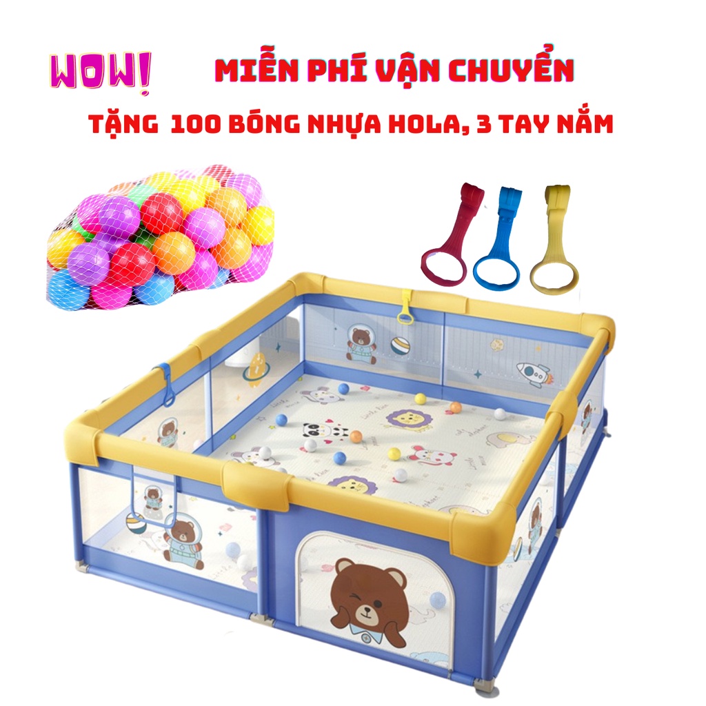 Quây bóng, quây cũi nhà bóng cho bé Tặng THẢM, 100 bóng + 2 vòng đồ chơi GIÚP BÉ VỊM, VẬN ĐỘNG CƠ TAY, TẬP ĐI]