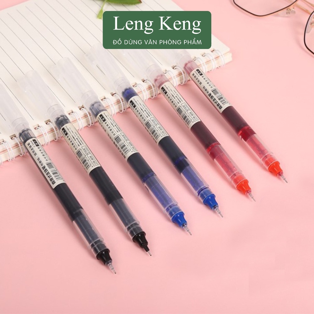 Bút gel Leng Keng bút bi nước xanh đen đỏ ngòi 0,5mm ống lớn viết chữ đẹp B51