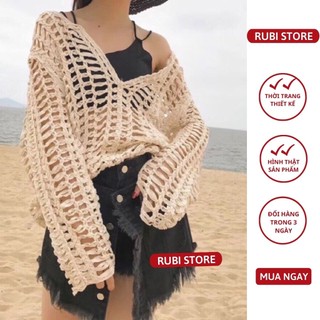 Áo lưới đi biển LINH RUBI STORE áo lưới mặc ngoài bikini dáng rộng cho nam và nữ sợi đan dày sexy A001