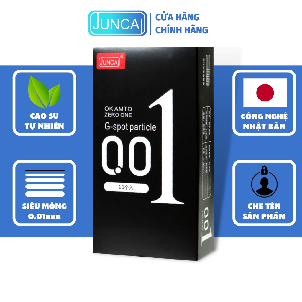 Bao cao su JUNCAI 0.01 Okamto G-Spot Black siêu mỏng, gai liti, công nghệ Nhật Bản ( hộp 10 bao)