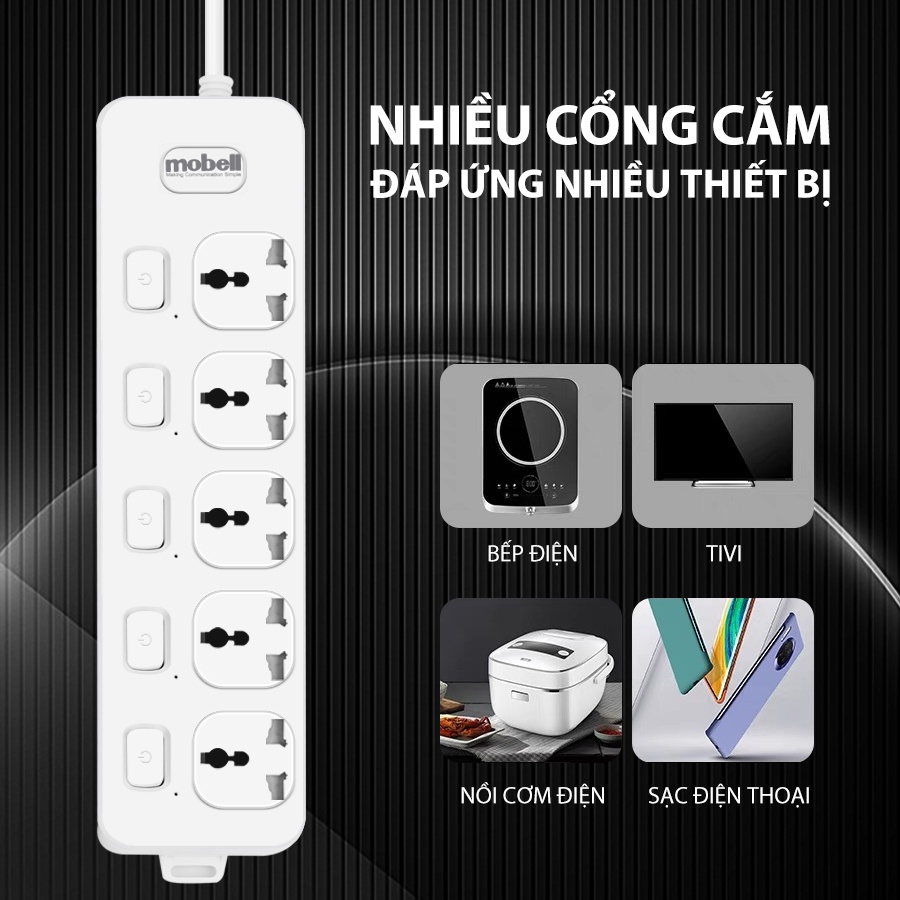 Ổ cắm điện thông minh có công tắc riêng nhiều lỗ cắm cổng USB dài 2M/3M/5M công suất 2500W chống cháy nổ chịu nhiệt tốt