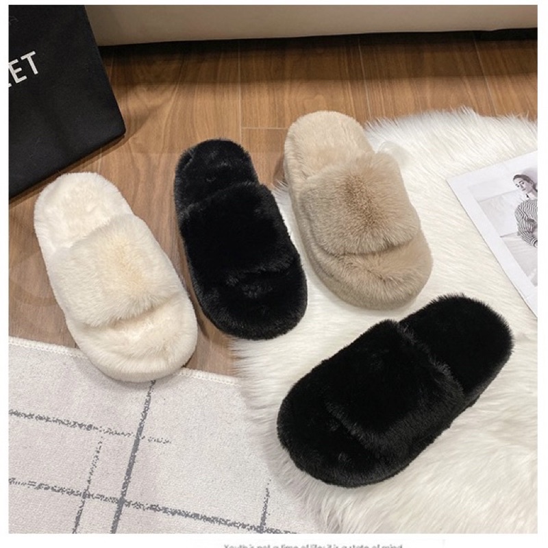 Dép lông thỏ cho nữ đế dày cao 7cm thời gian mùa đông siêu ấm chân