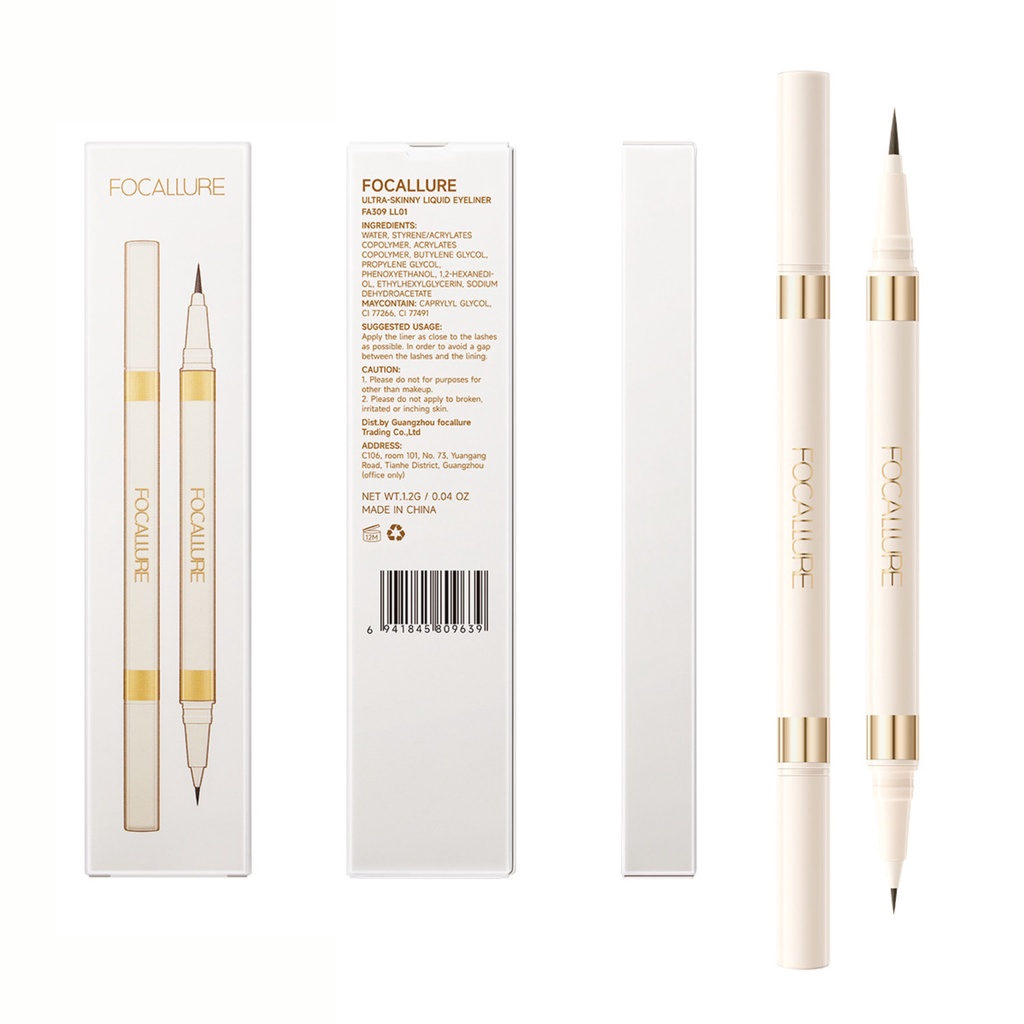 ♕Focallure Bút Kẻ Mắt Nước Hai Đầu Bút Kẻ Mắt Siêu Mịn Nhanh Khô Chống Thấm Mồ Hôi Lâu Trôi Không Lem Mỹ Phẩm Mắt Upbest