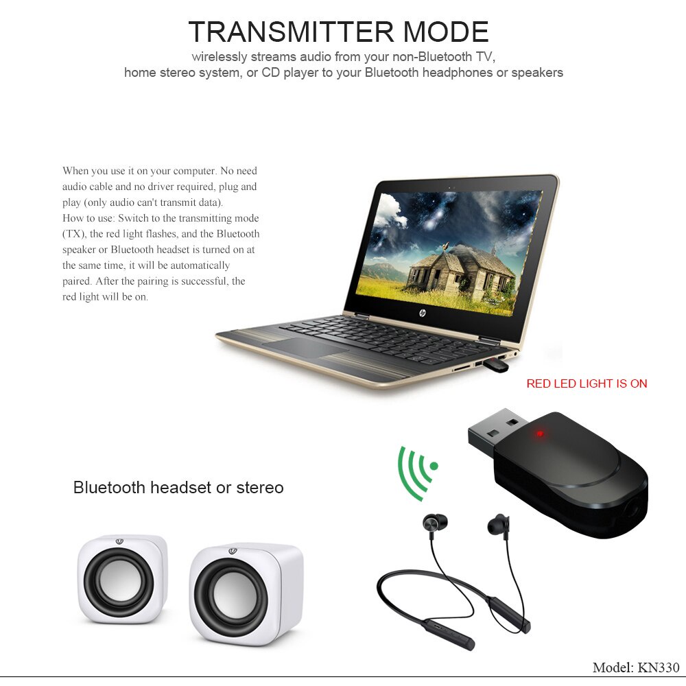Bộ thu tín hiệu âm thanh Bluetooth không dây USB5.0, 3 in 1 3.5mm TV / PC / Ô tô