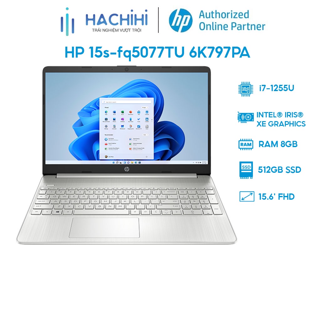 Laptop HP 15s-fq5077TU 6K797PA  i7-1255U | 8GB | 512GB |  15.6' FHD | Win 11