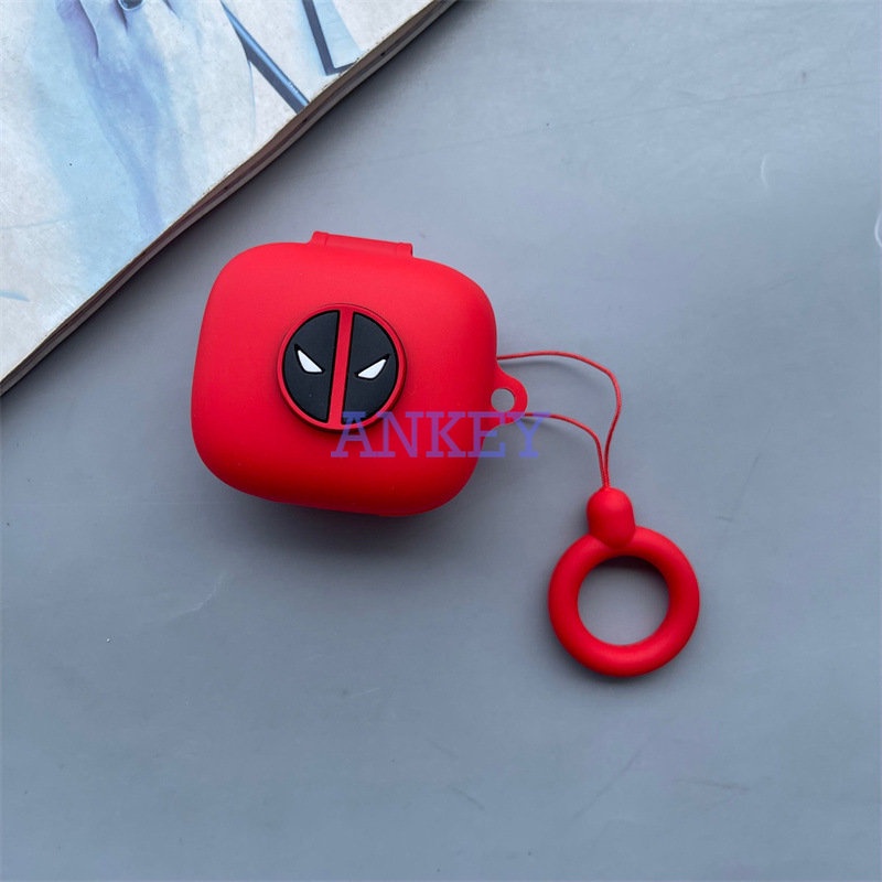 JBL Live Pro 2 / Free 2 / T280 TWS X2 / Wave Flex Earphone Silicone Case Red Deadpool Earbuds Waterproof Shockproof Soft Protective Headphone Cover Headset Skin with Pendant