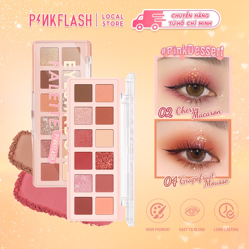 PINKFLASH Bảng phấn mắt PinkDessert độ lên màu cao nhũ ánh kim lâu trôi trang điểm đa năng 100g