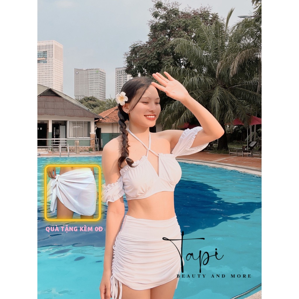 BIKINI TAY BỒNG PHỒNG PHỐI VÁY DÂY RÚT SEXY CAO CẤP - Aster - TAPI - 001