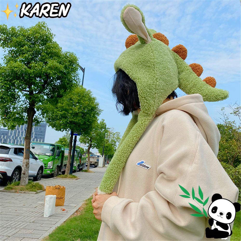 Nón Chụp Tai Kèm Khăn Choàng Dày Dặn Chống Gió Họa Tiết Hoạt Hình Khủng Long Dễ Thương