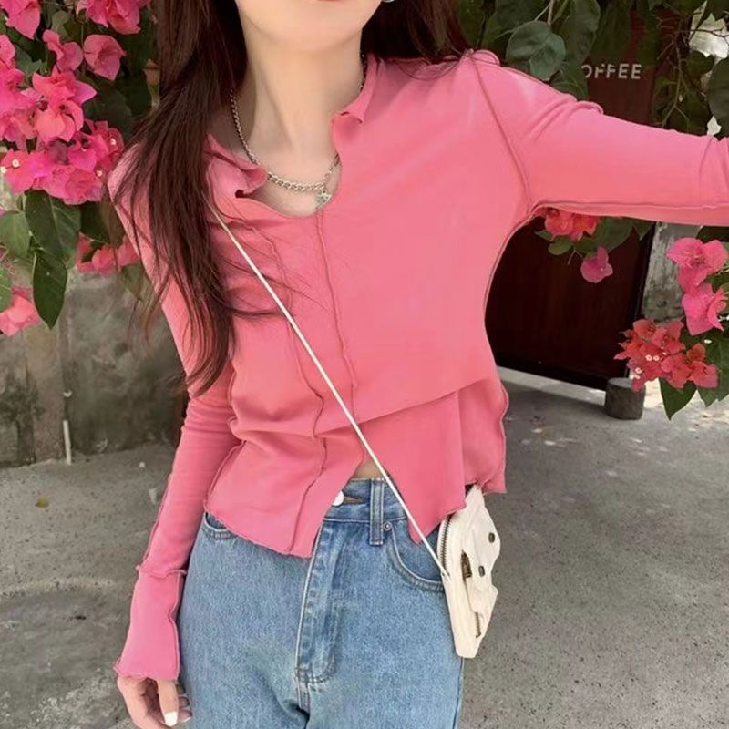 Plus Áo Kiểu Tay Dài Cổ Chữ V Chất Liệu Nhung Thiết Kế Không Đồng Đều Cao Cấp Thời Trang Cho