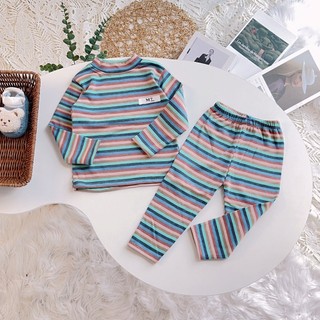 Bộ  Giữ Nhiệt Lót Lông kẻ Hàn Cho Bé Trai, Bé Gái 7-18kg