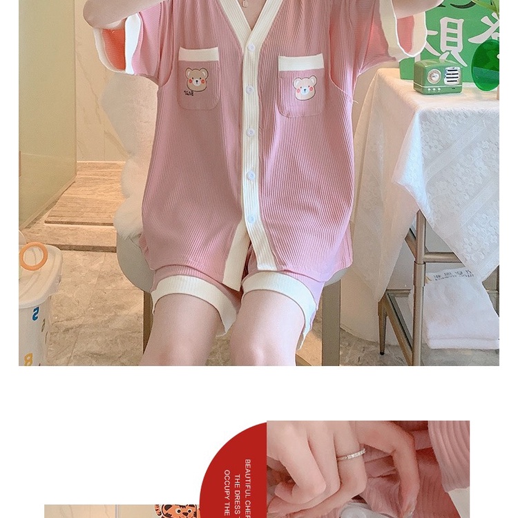 Đồ bộ bầu chất gân tăm đẹp vén ngực cho bé bú áo cộc quần đùi mặc bầu và sau sinh mùa hè BL872
