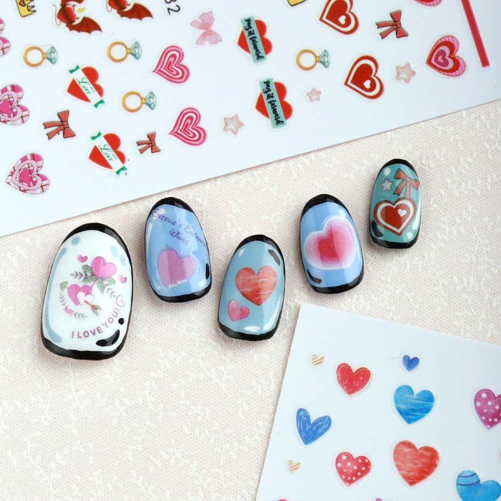 LOMBARD Miếng Dán Trang Trí Móng Tay Tự Dính Họa Tiết Valentine Thời Trang