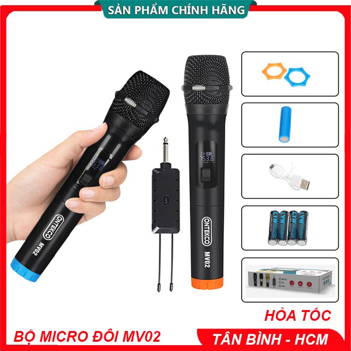 Micro Không dây cao cấp ONTEKCO MV02 chính hãng, chuyên dùng cho Amply, loa kéo - BẢO HÀNH 12 THÁNG