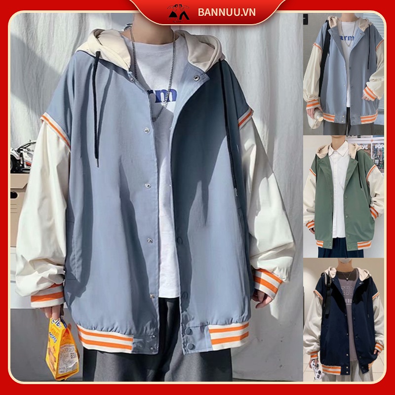 áo khoác 2 lớp unisex Thời Trang Hàn Quốc Đơn Giản Dành áo khoác bomber bóng chày  varsity jacket from rộng bomber jacket Nam Và Nữ