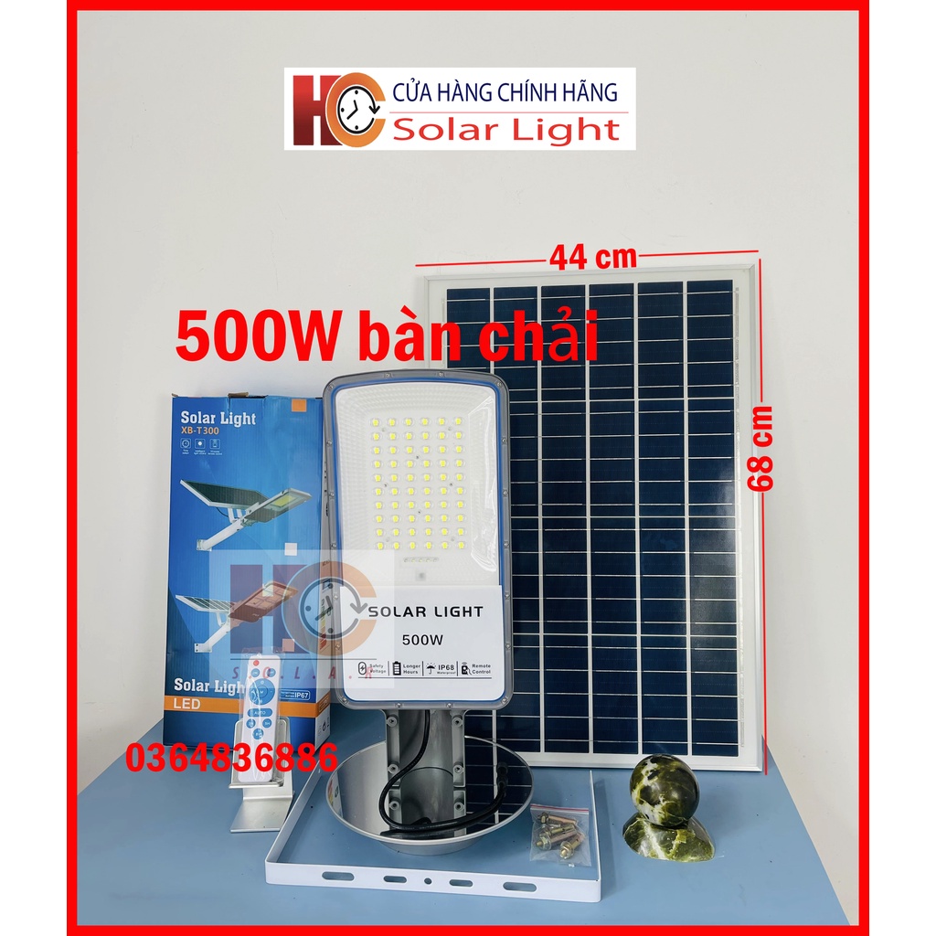 Đèn năng lượng mặt trời bàn chải HC SOLAR LIGHT 500W, Vỏ nhôm, Tấm pin NLMT rời, Ánh sáng trắng