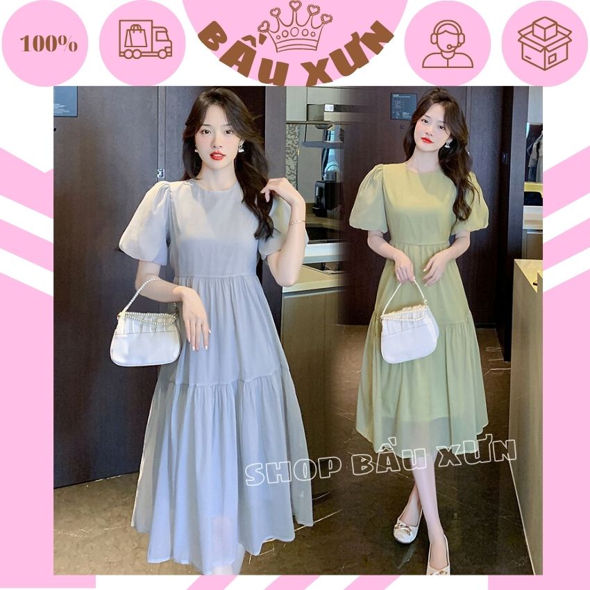 VÁY BẦU TIỂU THƯ XINH XẮN CHẤT MỀM- ĐẦM BẦU DỰ TIỆC CHẤT VOAN 2 LÓP ĐIỆU ĐÀ, VÁY CÔNG SỞ ĐẸP
