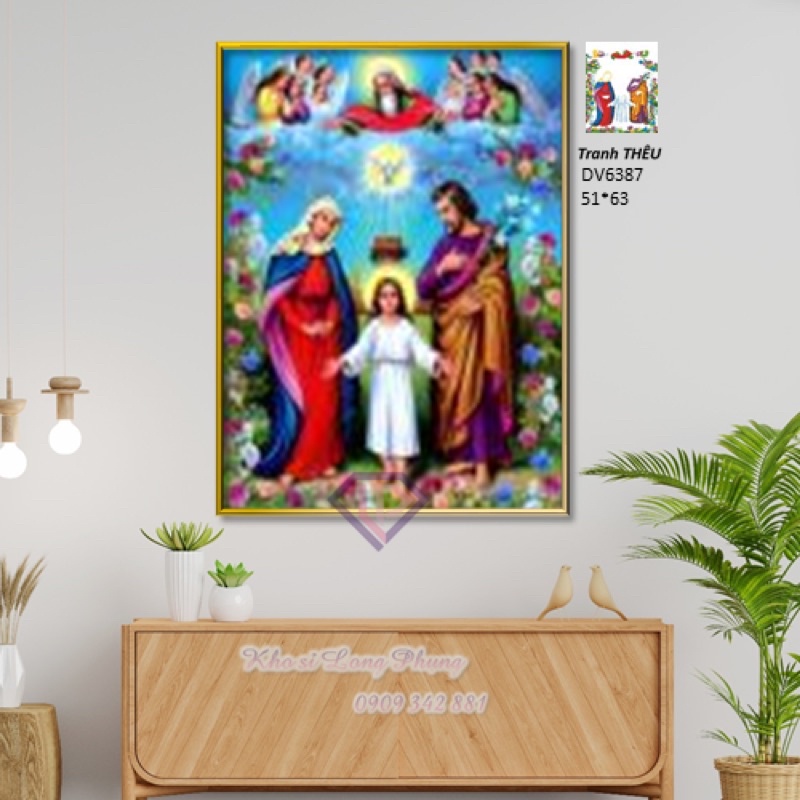 Tranh thêu Chữ thập ( giá sỉ) gia đình thánh gia DV6387 (51x63cm) chưa thêu