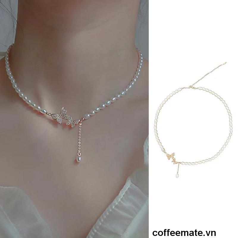 【coffeemate】⚡ Vòng cổ choker hình bướm đính ngọc trai giả thời trang hàn quốc cao cấp sang trọng