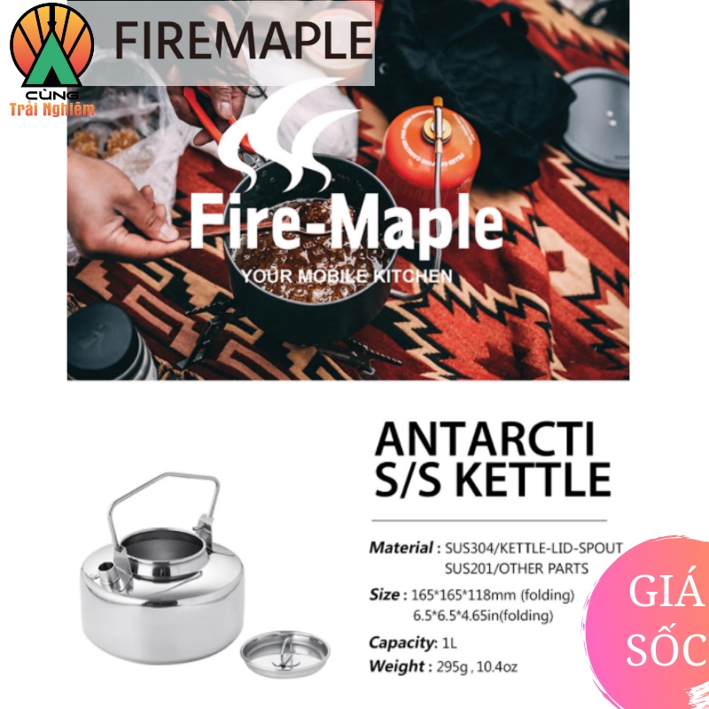 [CHÍNH HÃNG] Ấm Đun Nước 1.5L Antarcti Thép Không Gỉ Fire Maple Chuyên Dụng Dã Ngoại Antarcti stainless steel kettle