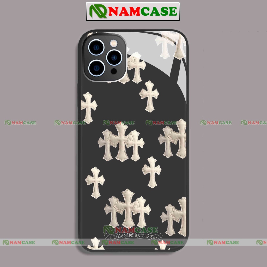 Ốp lưng kính iphone chrome heart cho ip 6/6s/7/8/X/XS/11/12/13/14 Pro Plus Max mặt sau chất liệu kính cường lực