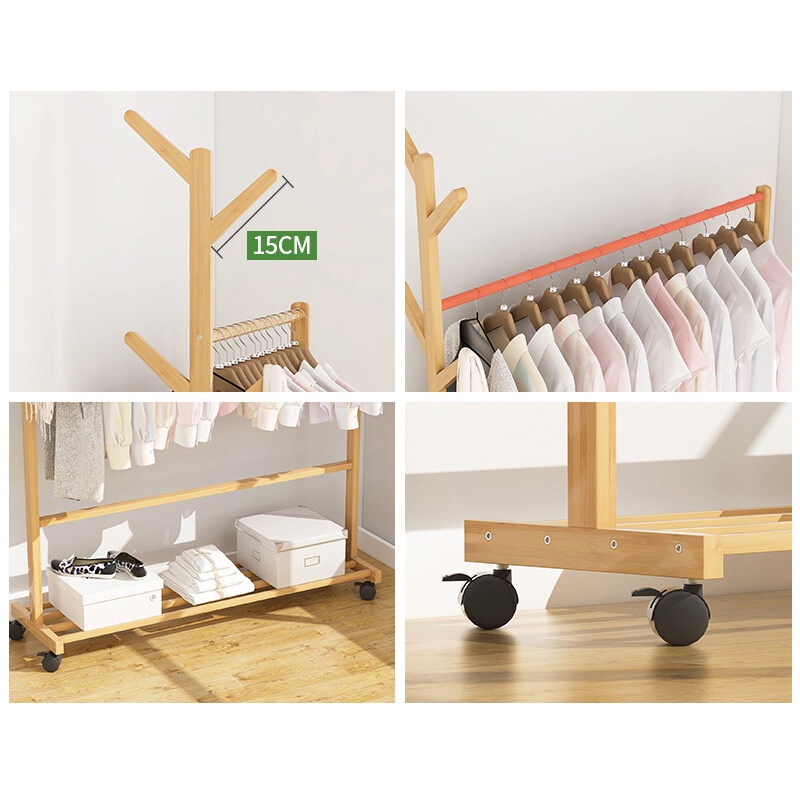 WORTHBUY Giá Treo Quần Áo Bằng Tre Kiểu Dáng Đơn Giản Thanh Lịch