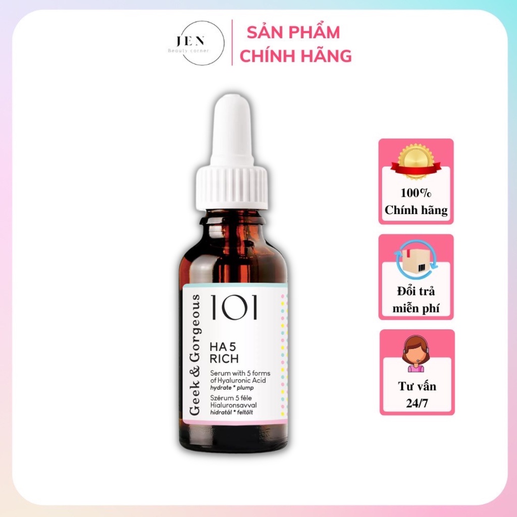 TINH CHẤT CẤP NƯỚC SÂU CHỨA HYALURONIC ACID HA 5 RICH GLOW GEEK &amp; GORGEOUS 30ML