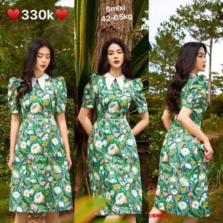 Đầm hoa nhí xanh cổ cách điệu sang chảnh