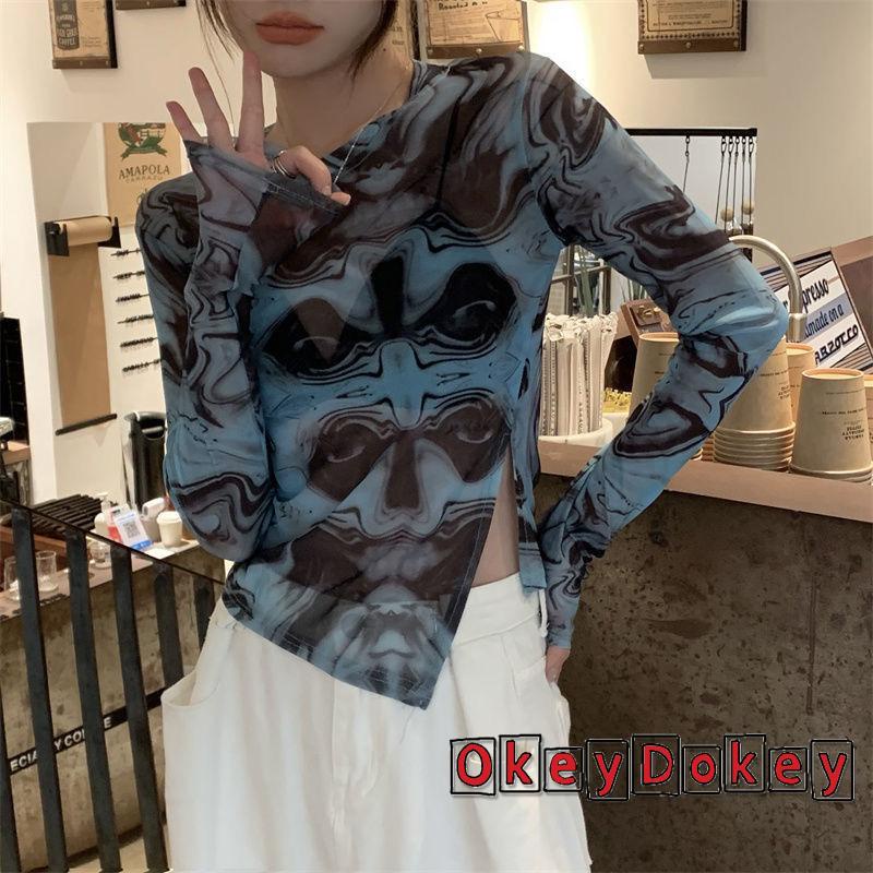 Áo Croptop Tay Dài Dáng Ôm In Họa Tiết Thời Trang Quyến Rũ Cho Nữ