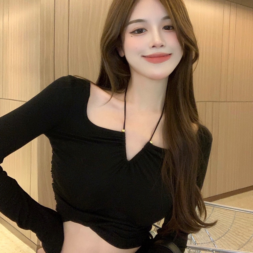 ZHELIHANGFEI Áo Thun Croptop Tay Dài Lưng Cao Kiểu Dáng Ngọt Ngào Quyến Rũ