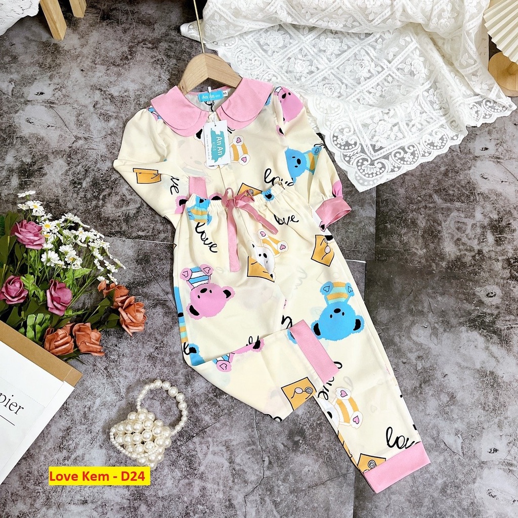 Đồ Bộ Bé Gái Mặc Nhà dài tay cao cấp Pijama Lụa Cao Cấp Cho Bé