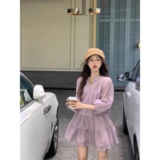 ĐẦM TAY PHỒNG CỔ CHỮ V