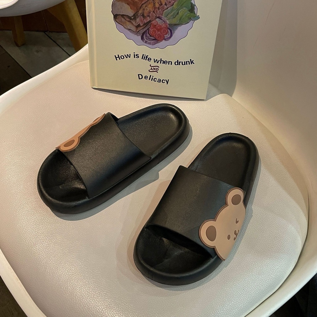 Dép bánh mì, dép quai ngang Gấu nam nữ, đế đúc nguyên khối siêu mềm nhẹ chống trơn, chống thấm nước