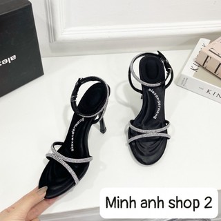 Xăng đan cao gót 9cm quai mảnh đính đá sang trọng bản đẹp