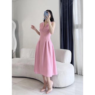 Meet - đầm xếp li ngực nút bọc không tay