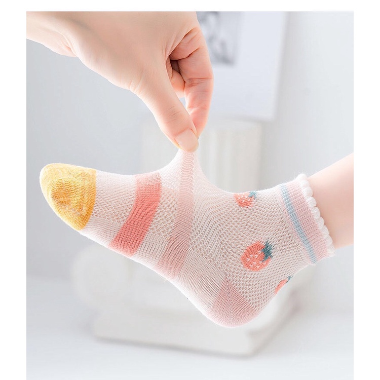 Set 5 Đôi Vớ Cotton Phối Lưới In Họa Tiết Dễ Thương Phong Cách Hàn Quốc Thời Trang Mùa Hè Cho Bé Trai Và Gái