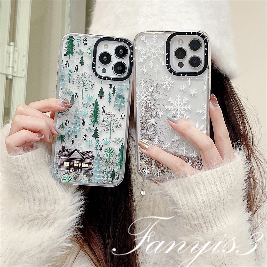 Ốp Điện Thoại Acrylic Mềm Trong Suốt Phối Kim Tuyến Nước Hình Bông Tuyết Cho iPhone 14 13 12 11 Pro Max Plus
