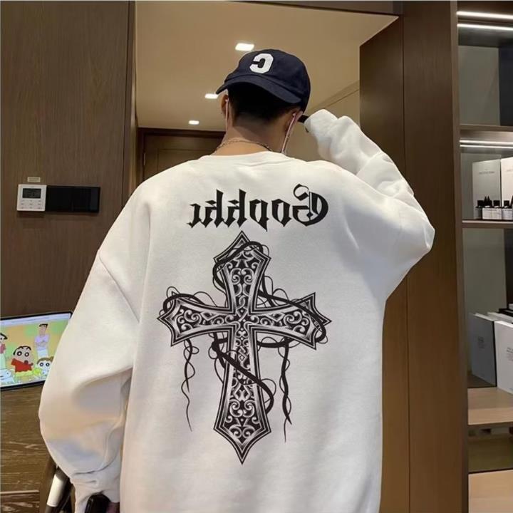 Áo Sweater Dáng Rộng Cổ Tròn Tay Dài In Chữ Thập Thời Trang Mùa Thu Cho Học Sinh Nam Và Nữ